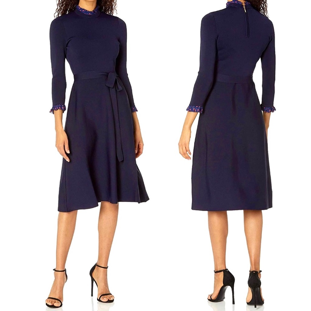 Eliza J Fit and Flare Dress Ruffle Trim Jersey